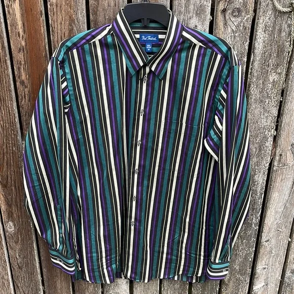 Paul Fredrick | Shirts | Paul Fredrick Striped Dress Shirt M Purple Black  Green Jazz Holiday Cotton Mens | Poshmark
